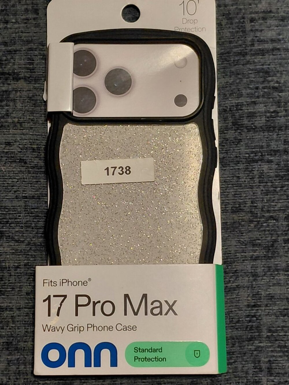 ONN IPhone 17 Pro Max Silver Glitter Wavy Phone Case NEW